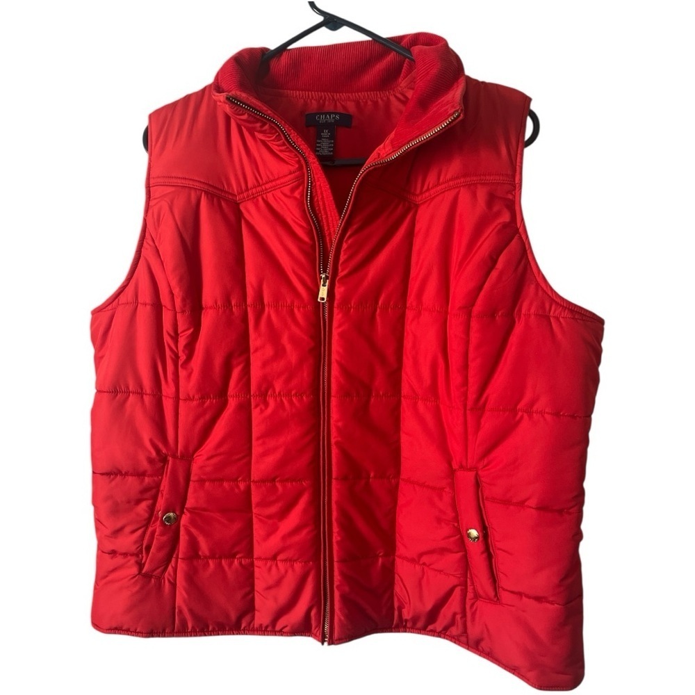CHAPS Holiday Classic Vibrant Red Quilted Puffer Vest, Full Zipper Women’s Sz 1X